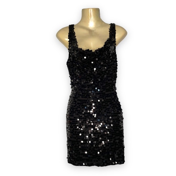 Guess Los Angeles Party Dress Sequined Paillettes Bodycon Jet Black XS - Picture 7 of 7